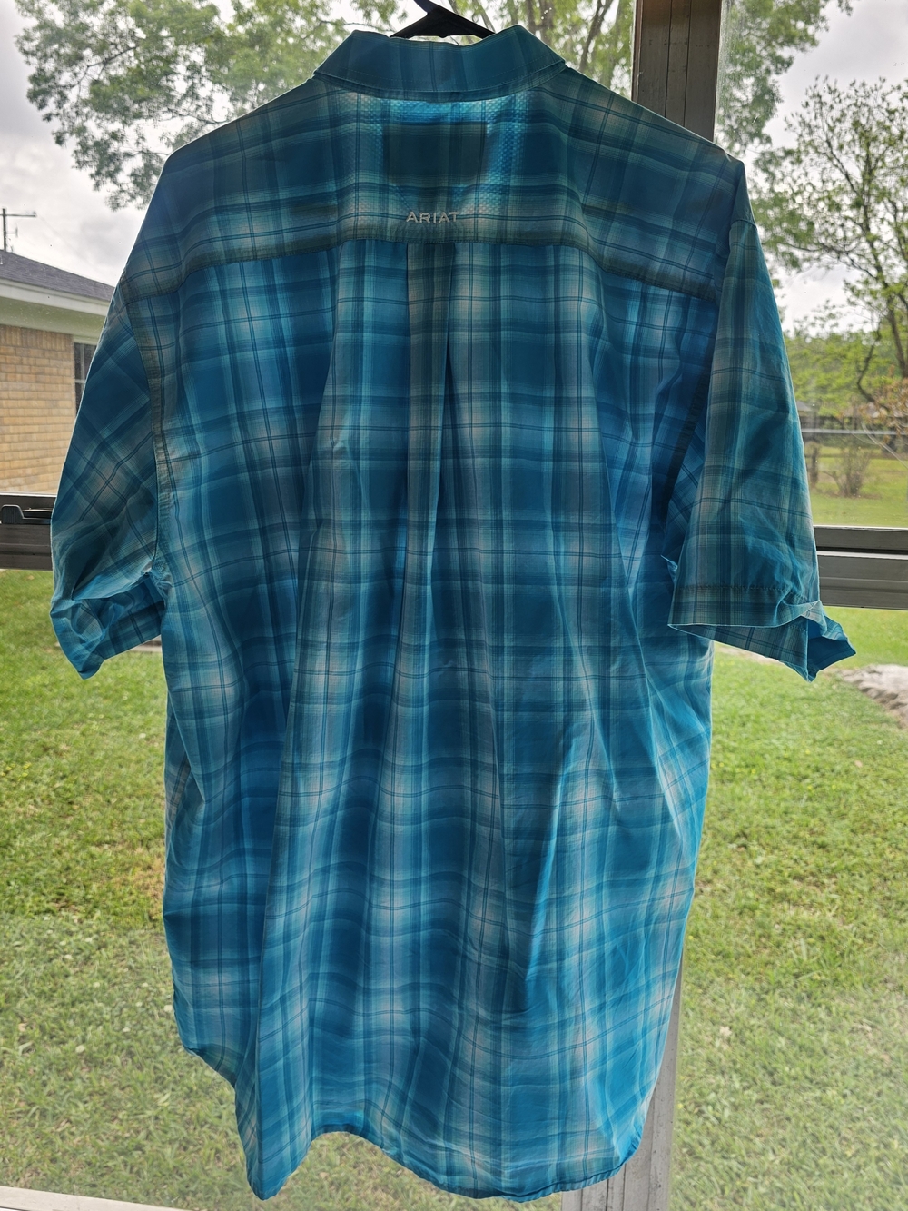 Ariat Pro Series Men's Turquoise Plaid Short-Sleeve Button-Down Shirt Size XL - Picture 2 of 10